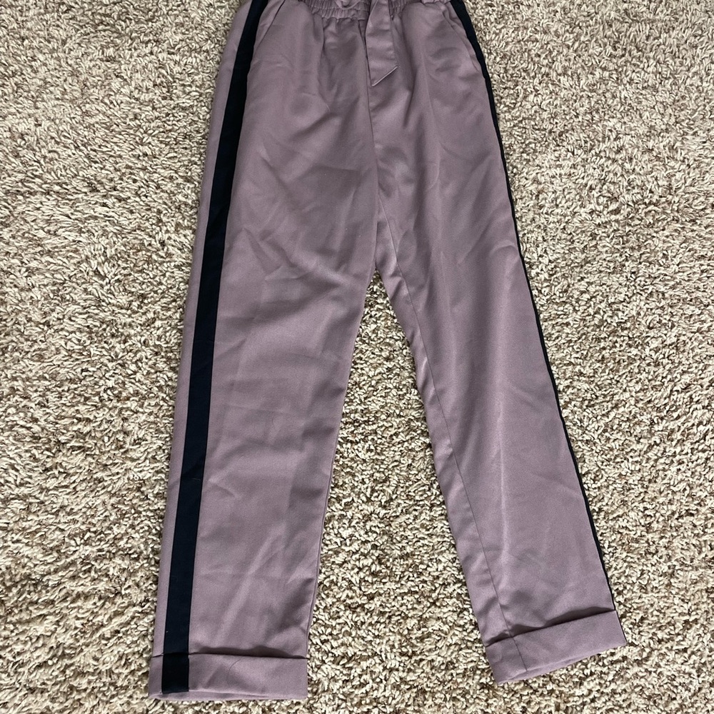 Purple dress pants w black side stripe
